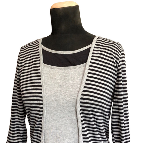 Black & Grey Striped Jason Maxwell Fooler Top, Size Medium - Picture 4 of 6